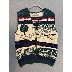 Northern Reflections Parkhurst Sweater Vest Cottagecore Farm Scene L/G VTG Ducks